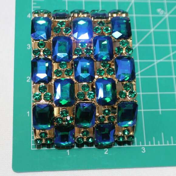 Blue and Green Stretch Wide Band Bracelet - Picture 6 of 6